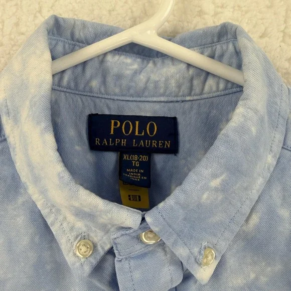 Polo Ralph Lauren Shirt Boys XL 18/20 Blue Tie Dye Short Sleeve Button Down - Picture 3 of 9
